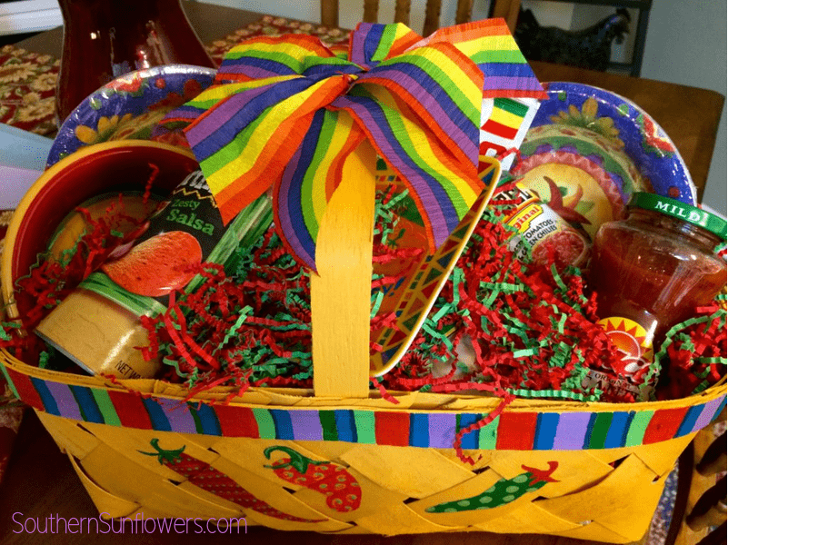 Cinco de Mayo themed gift basket filled with related theme gifts 