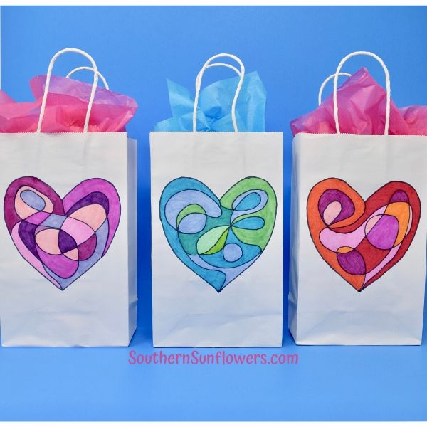bags with abstract heart art for kids