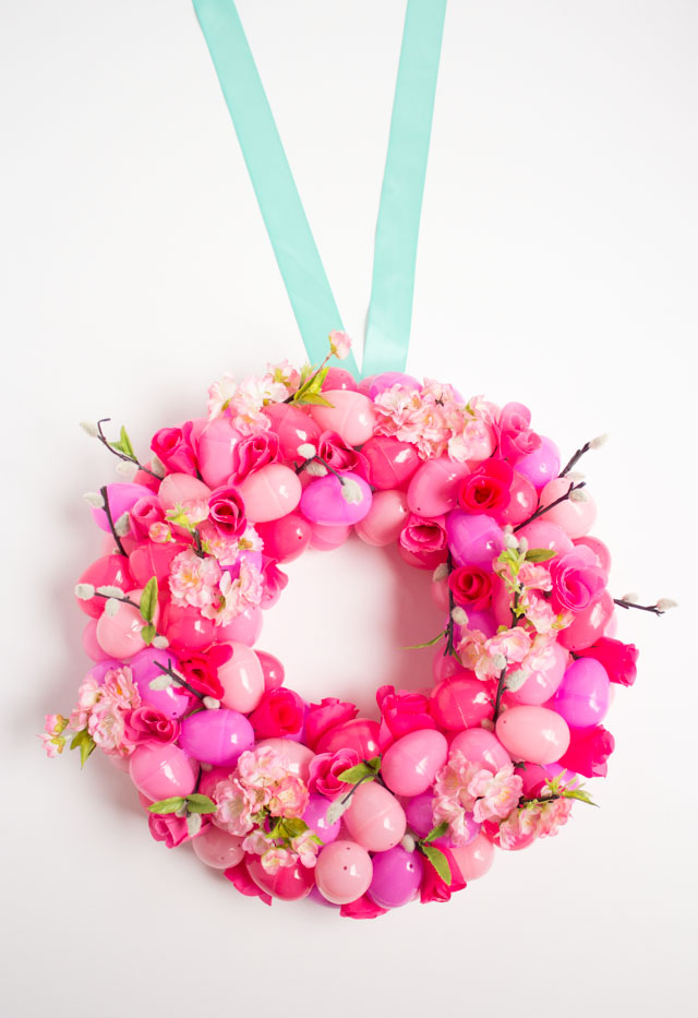 pink easter egg and floral wreath