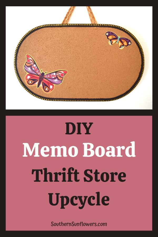pinterest graphic for memo board thrift store upcycle