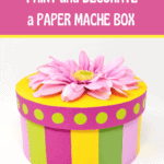 graphic showing completed project for how to paint and decorate a paper mache box