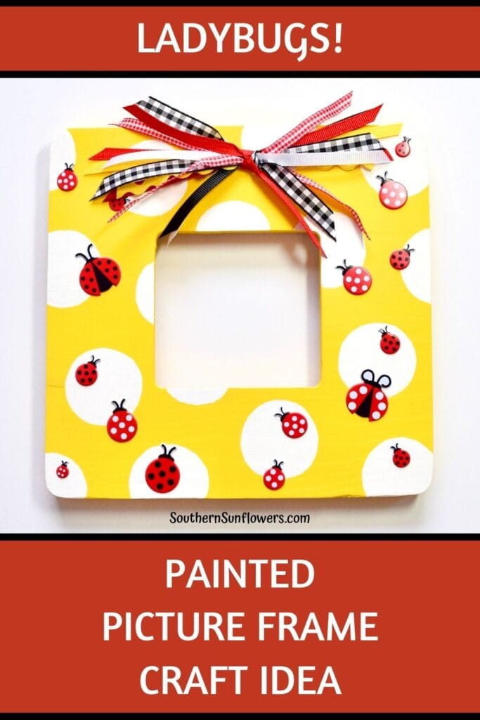 painted ladybug craft frame with ladybug stickers and a box 