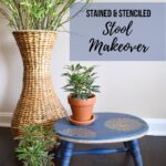 completed step stool makeover using stencil and stain