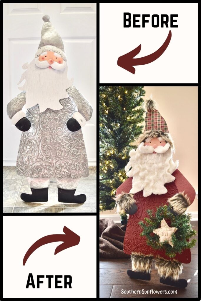 before and after images of santa for how to update christmas decoration