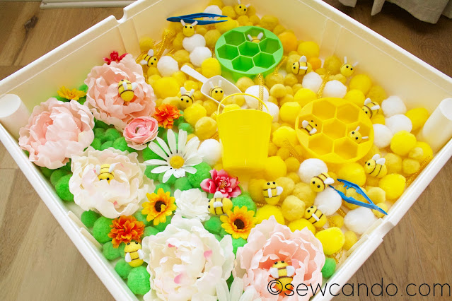 bees and flowers sensory bin activity for kids