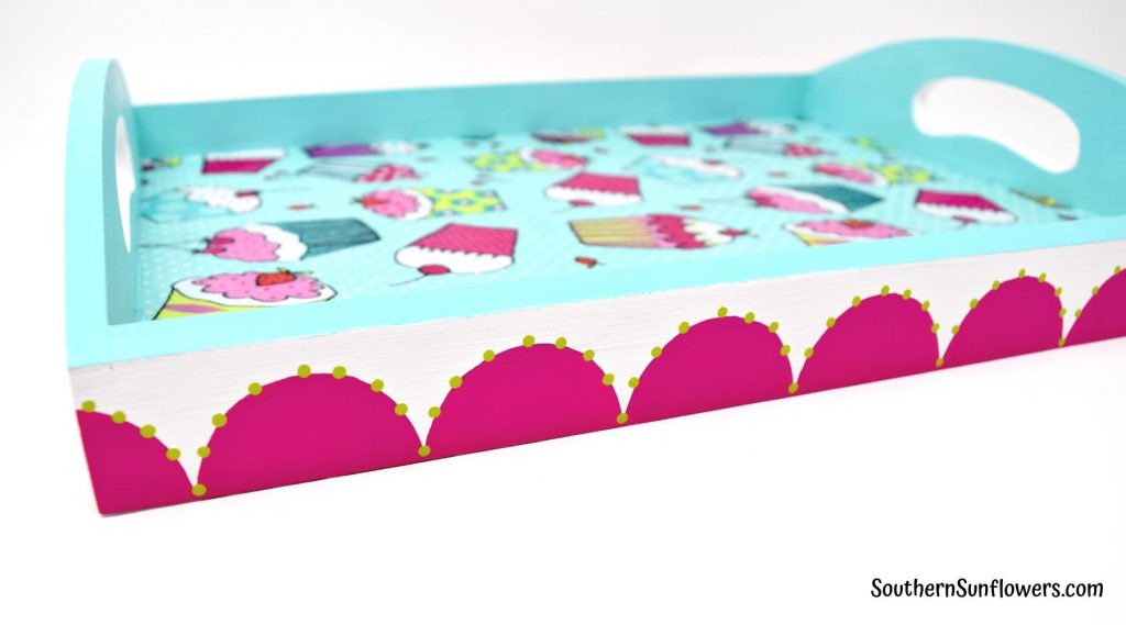 painted and dotted designs on the how to decorate and paint a wooden tray project