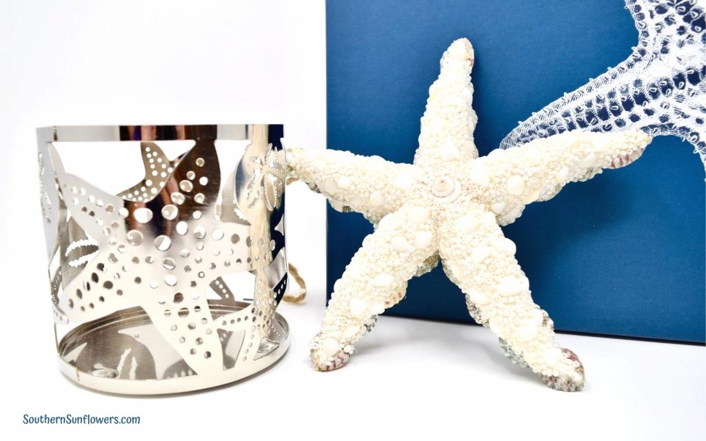 diy starfish themed gift idea - candleholder and ornament closeup