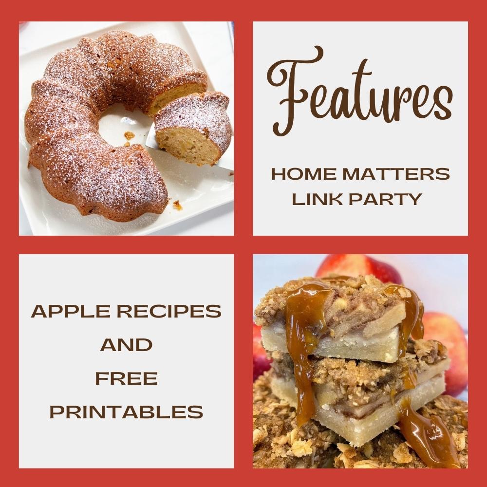 photo collage of 2 apple recipes - sourdough apple cake and caramel apple bars