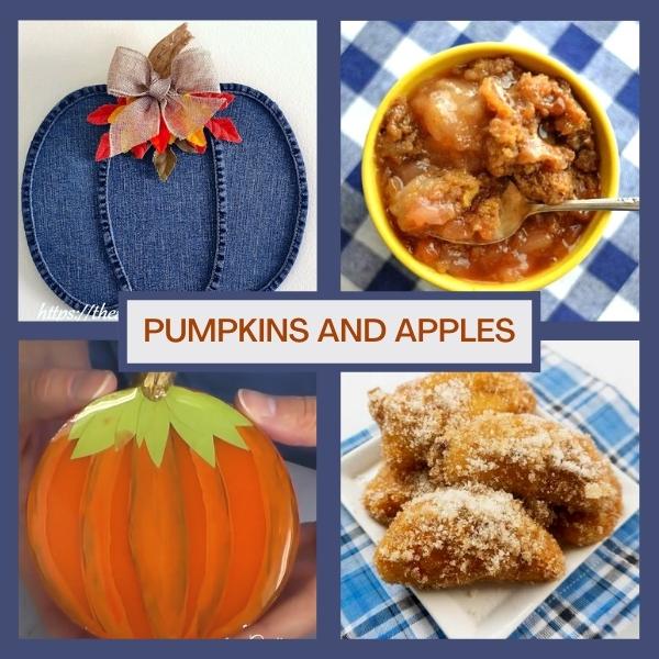 photo collage of pumpkin crafts and apple recipes