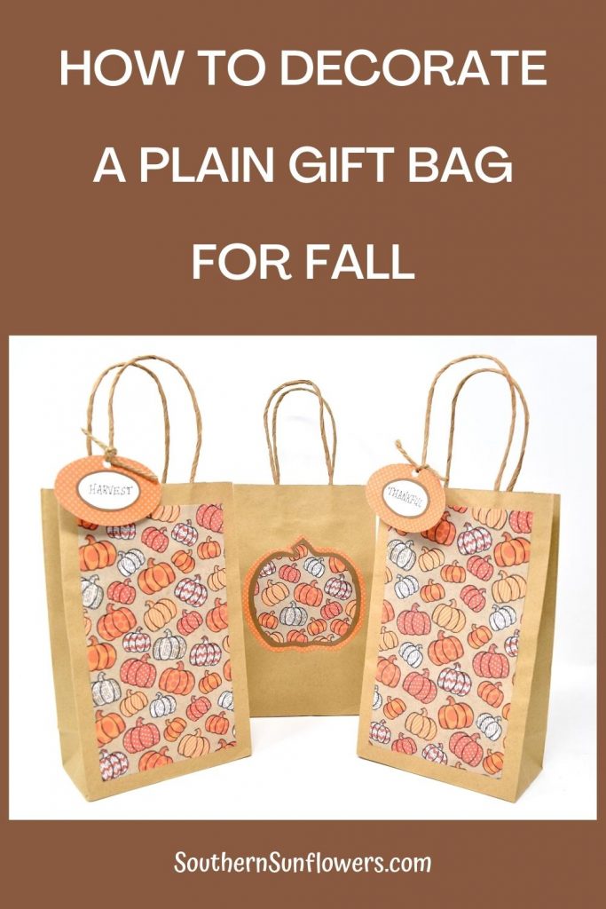 graphic showing the plain gift bags dressed up for fall