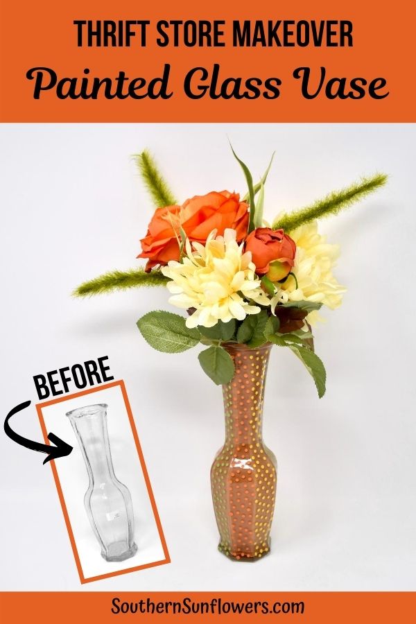 painted glass vase with polka dots - a thrift store makeover