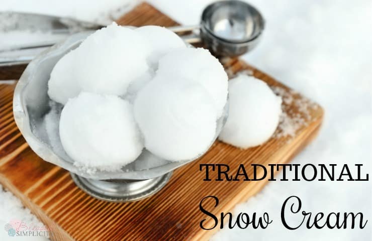traditional snow cream in a silver bowl featured in the 'all about snow' home matters link party