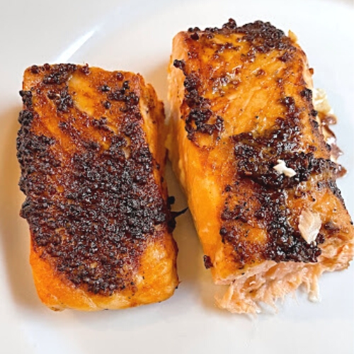 Air fryer salmon with crusted topping shared at the home matters link party