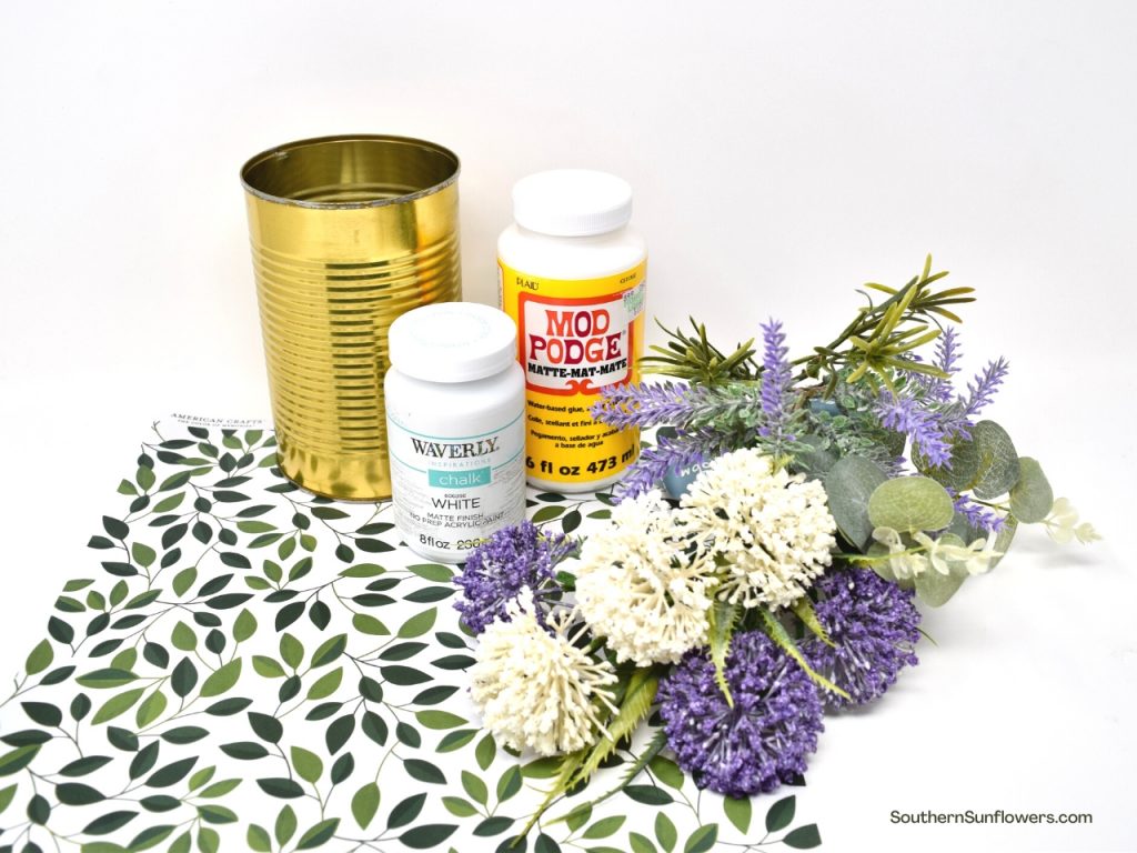 supplies needed for how to decorate a tin can planter craft
