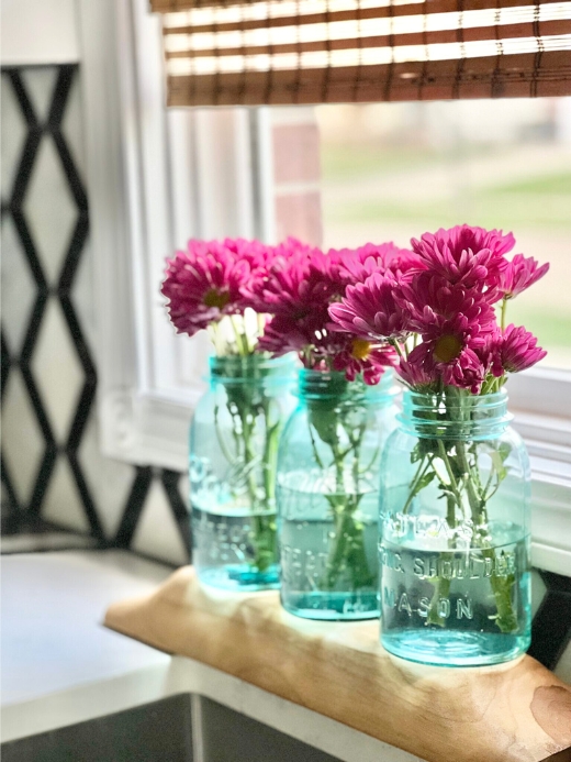 decorative kitchen glass jars with pink flowers was featured at the home matters link party
