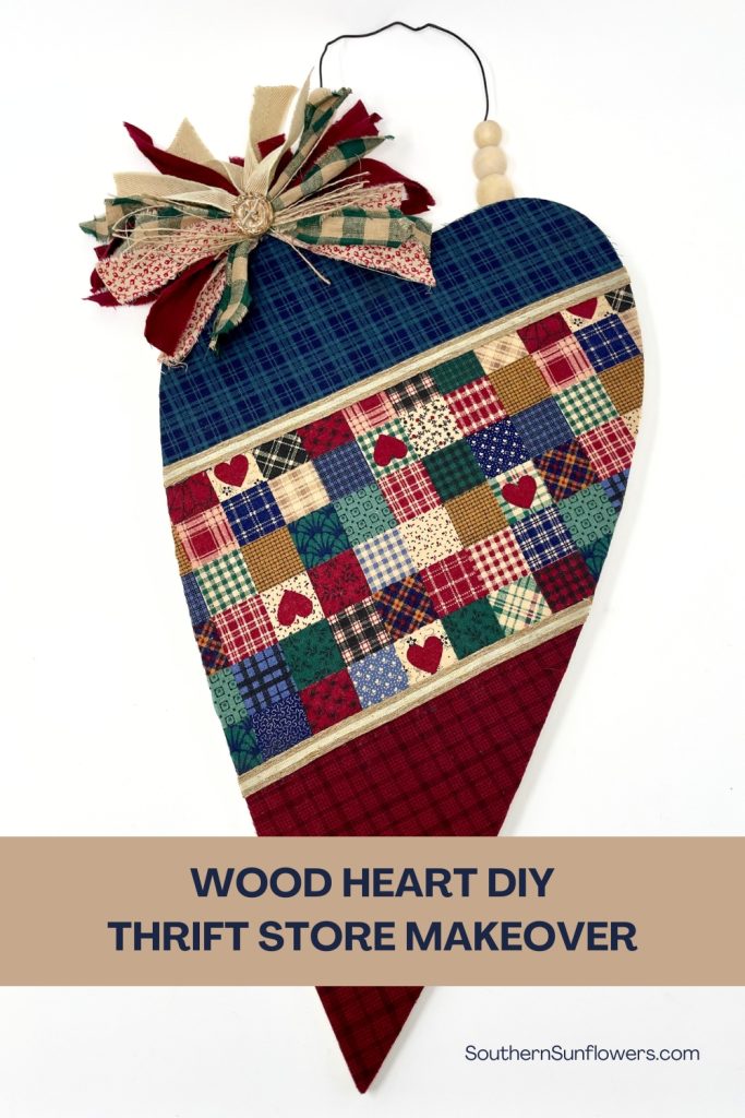 completed diy thrift store wood heart makeover