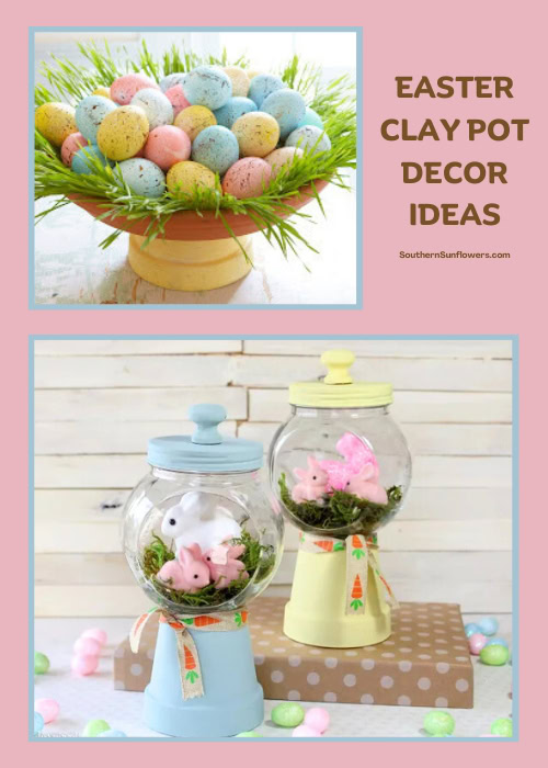 Two clay pot decor ideas to create for the Easter holiday.