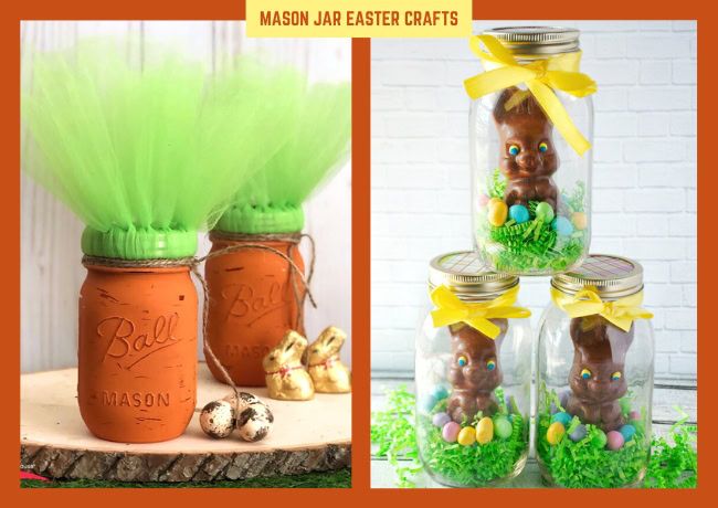 Two mason jar craft ideas for Easter decor.