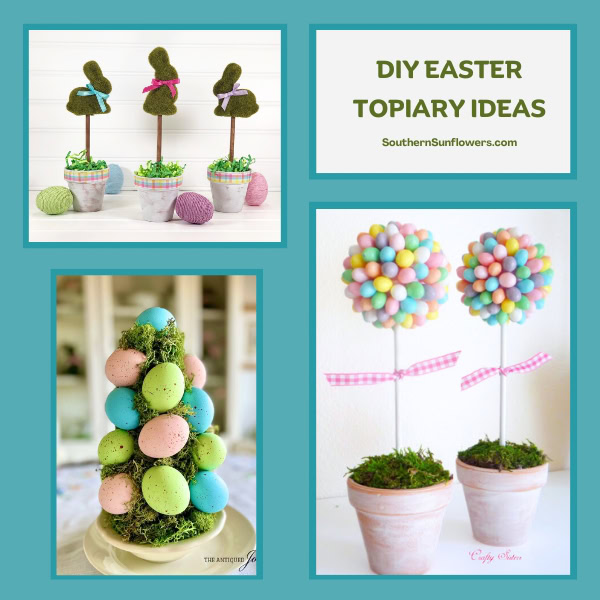 Three Easter topiary DIY ideas for home decor decorations during the holiday.