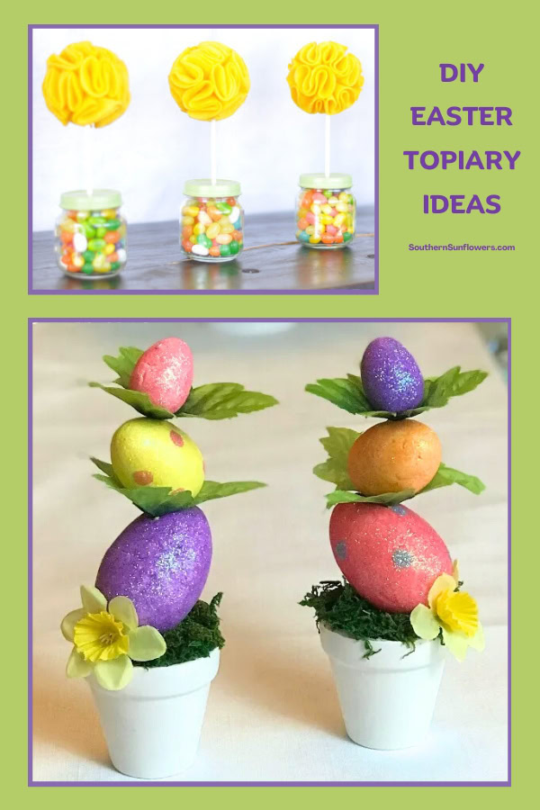 Two DIY Easter topiary home decor ideas. 